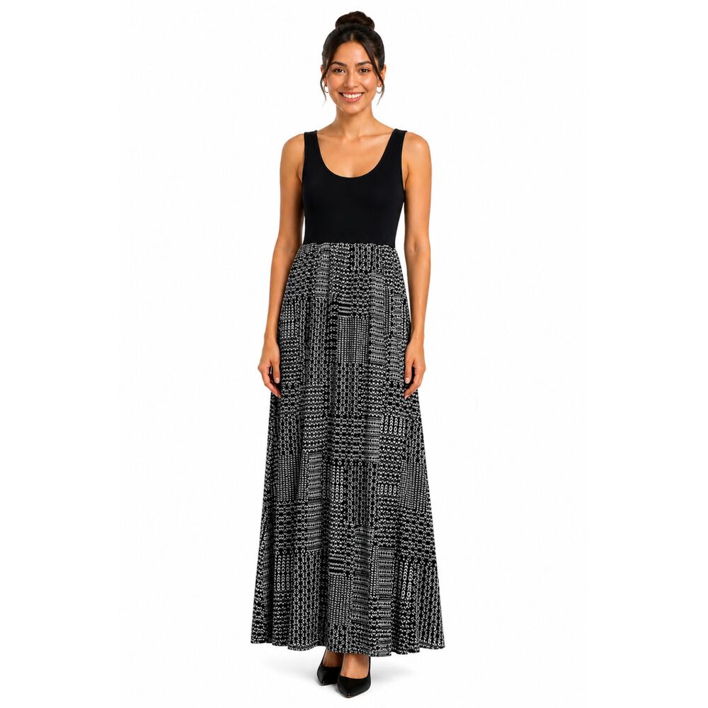 MUDD Y2K Mixed Media Printed Skirt Crisscross Back MAXI Dress Black Sz S